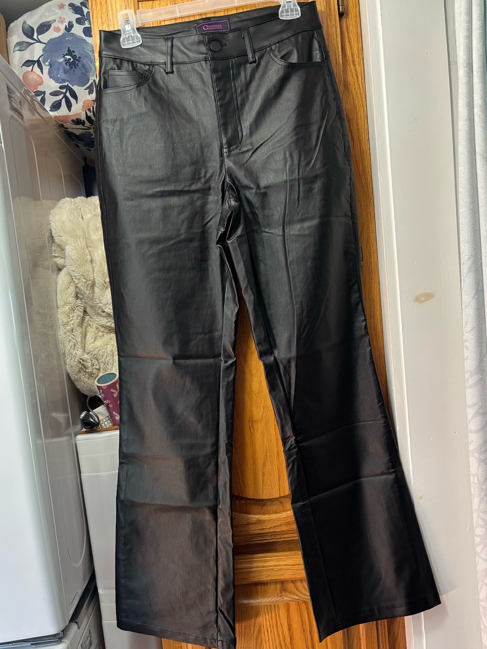 Christian Siriano Black Faux Leather Boot Cut Pants